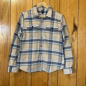 Patagonia Fjord Flannel Organic Cotton Plaid Shirt - Blue, Tan, and Cream